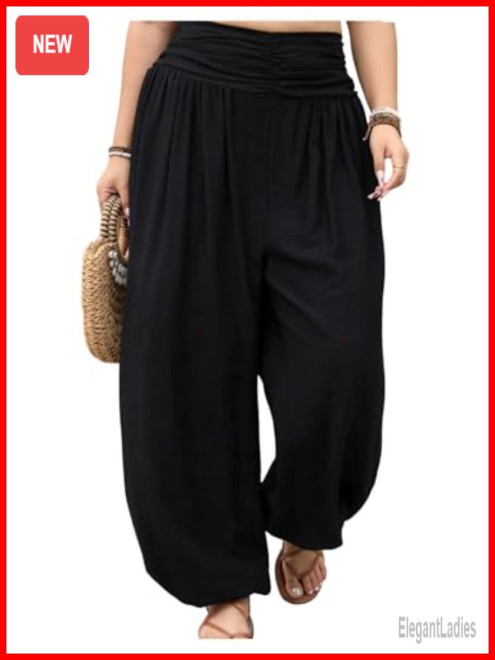 Plus Size High Waisted Wide Leg Balloon Pants Ruched Pleated Pull On